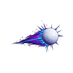 Speed golf ball in motion with neon trail vector illustration