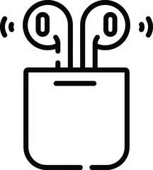 Wireless earbuds in charging case with sound waves icon