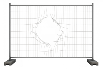 Broken metal fence creating escape hole concept