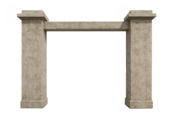 Stone arch entrance with pillars on transparent background