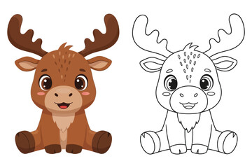 Fototapeta premium Cute Baby Deer — Color and Outline Drawing for Kids
