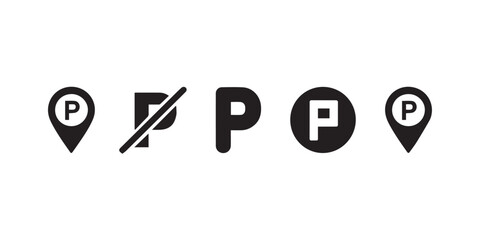 parking pin p symbol set for maps navigation and signage
