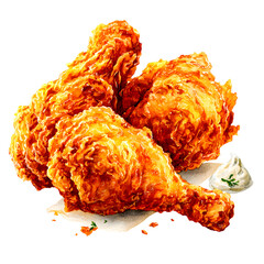 Delicious crispy fried chicken pieces with creamy dip isolated on transparent background