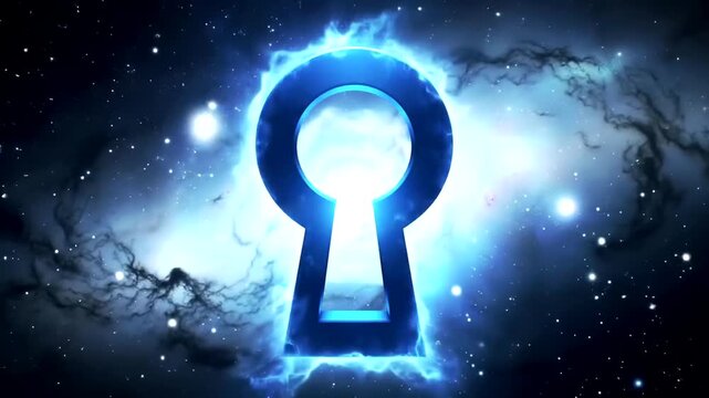 A glowing keyhole in a cosmic backdrop, symbolizing mystery and exploration