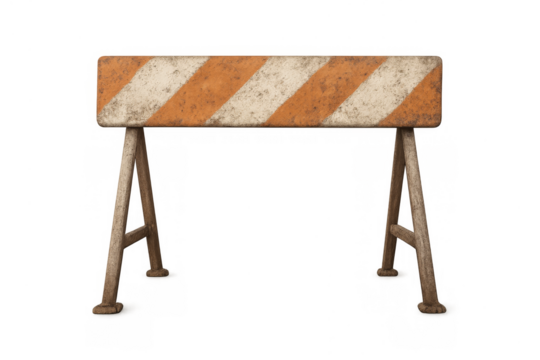 Road barricade warning sign blocking construction hazard