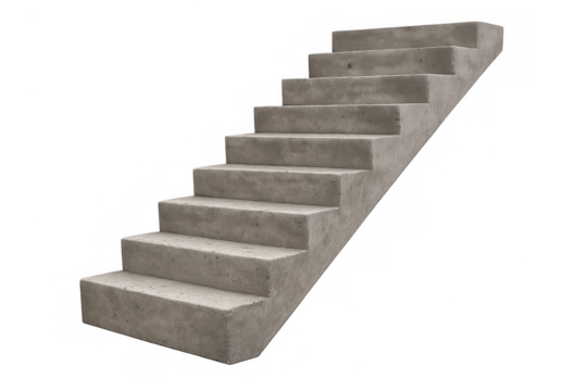 Concrete stairs representing upward journey and progression on transparent background