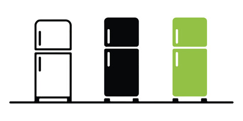 refrigerator icon trio comparison black outline green minimal vector