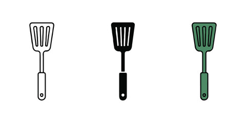 spatula minimalist spatula icons set black outline and green solid vector