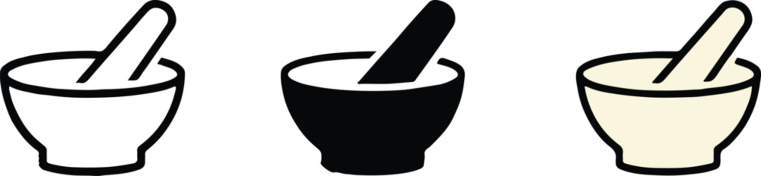 mortar icon set three stylized pestle bowls vector artwork