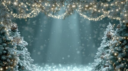 christmas carols concert announcement frame with holiday festive lights snow tree