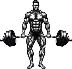 Muscular man holding a heavy barbell during weightlifting workout