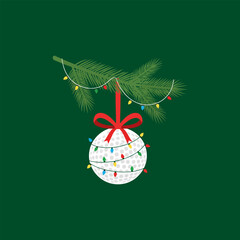 Christmas golf ball ornament with lights and ribbon vector illustration