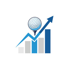 Golf ball on upward business growth chart vector illustration