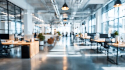 Fototapeta premium blurred background of a bright modern office interior with people working 