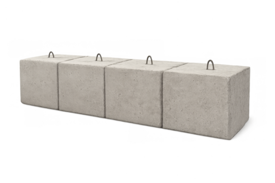 Concrete blocks forming barrier on transparent background