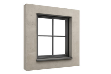 Concrete window frame with gray pane on transparent background