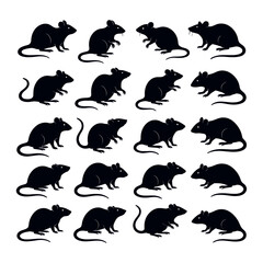 Fototapeta premium A collection of black rat silhouettes in various poses against a light background silhouette