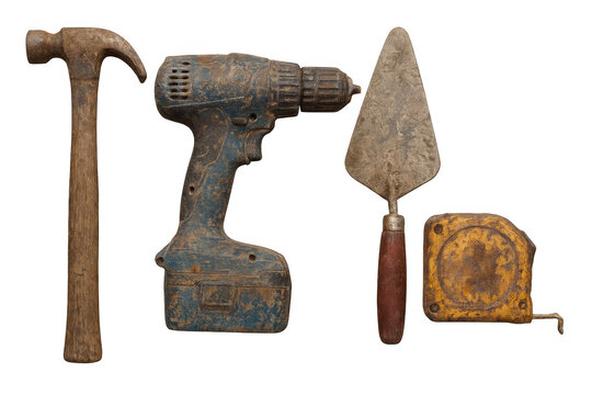 Dirty construction tools for building and diy projects - Powered by Adobe