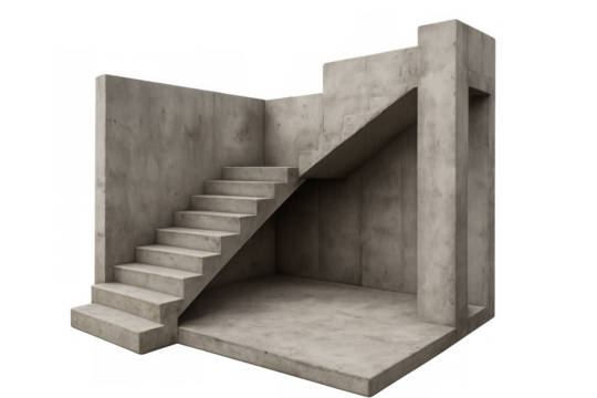 Concrete structure with stairs against a transparent background