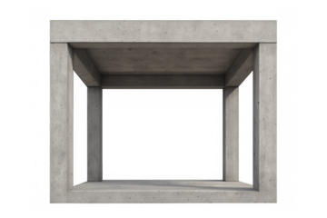 Concrete cube frame structure on transparent background