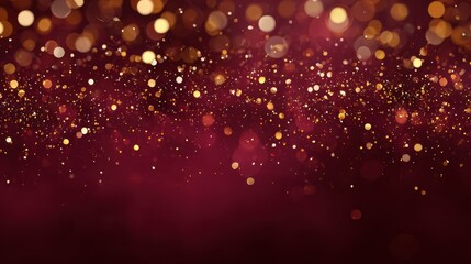 elegant burgundy background with golden bokeh lights and glittering confetti for celebrations