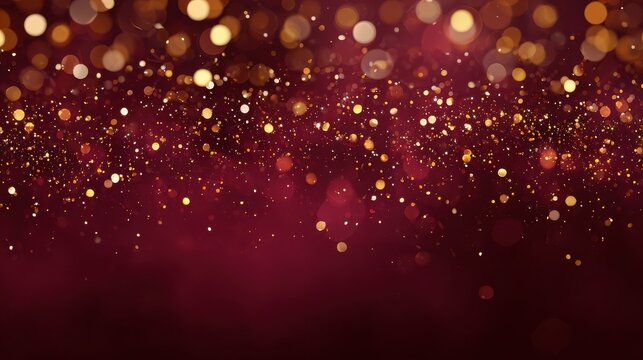 elegant burgundy background with golden bokeh lights and glittering confetti for celebrations