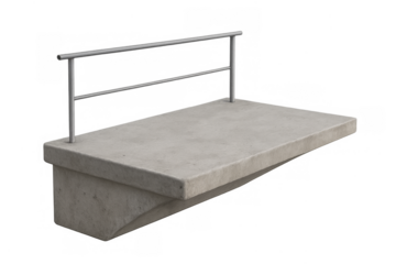 Concrete platform with metal railing on transparent background