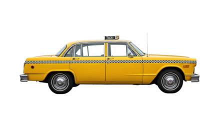 Vintage yellow taxi cab isolated on transparent background classic city transportation symbol
