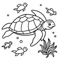Sea Turtle Underwater Vector Illustration coloting page