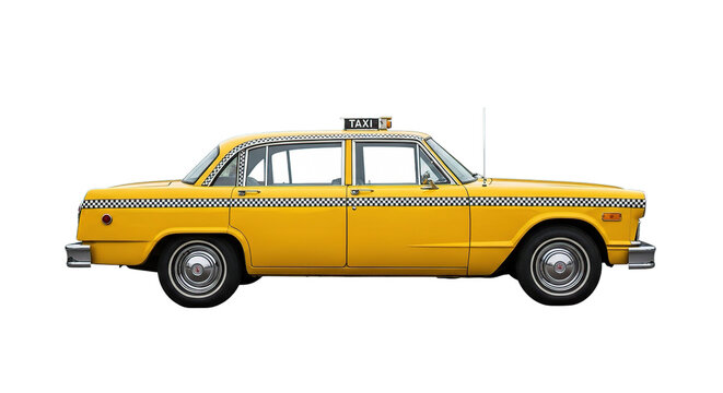 Vintage yellow taxi cab isolated on transparent background classic city transportation symbol