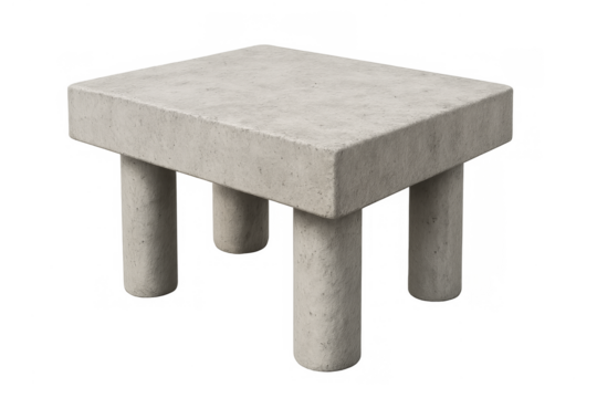Minimalist concrete coffee table stool on transparent background