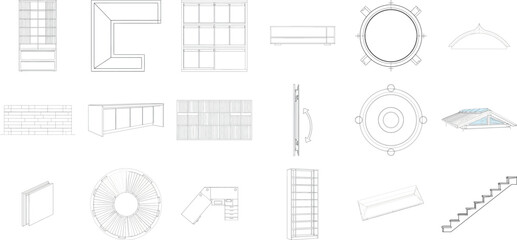 Fototapeta premium Collection of architectural drawings and blueprints, including windows, stairs, and floor plans