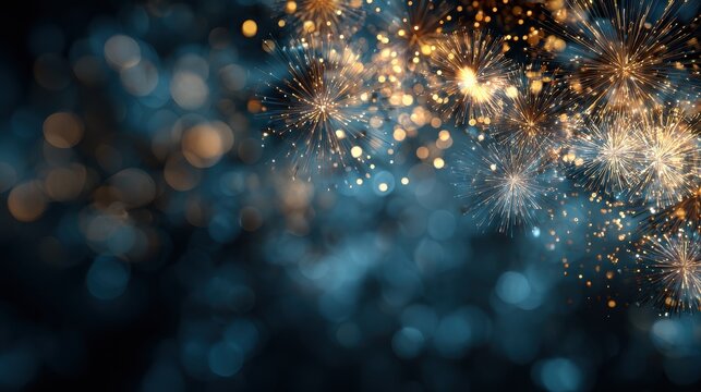 blue and gold abstract background with fireworks and bokeh on new years eve graphic resources