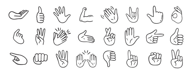 Obraz premium hand gesticulations doodle hand drawn icon. Outline drawing hand gesticulations line clipart symbol