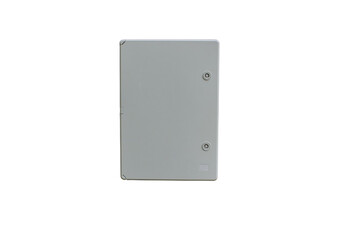 assembly box for electrical equipment isolated, closed white box of an electrical distribution panel on a white background