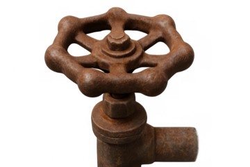 Rusty industrial valve handle controlling flow