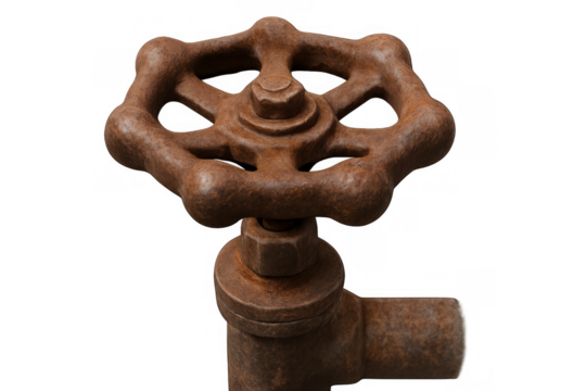 Rusty industrial valve handle controlling flow
