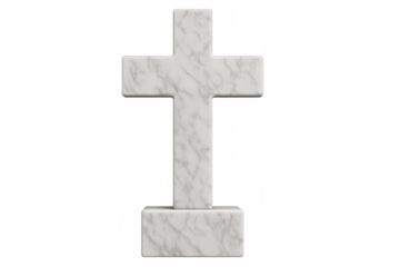 White marble christian cross grave symbol with transparent background