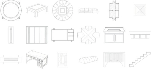Assortment of architectural sketches and technical drawings