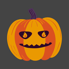 Spooky Halloween Jack O Lantern Pumpkin Face With Fire Eyes And Grinning Mouth Illustration