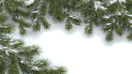 Obraz premium pine branches snow white background natural winter decoration seasonal holiday frame border evergreen texture frosty winter frame concept