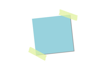 Empty Blue Post-it Note with Yellow Tape on Transparent Background