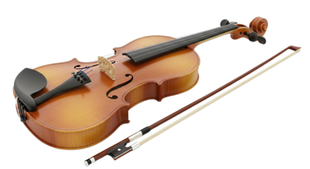Beautiful Violin and Bow on Transparent Background Music Instrument Classical Stringed
