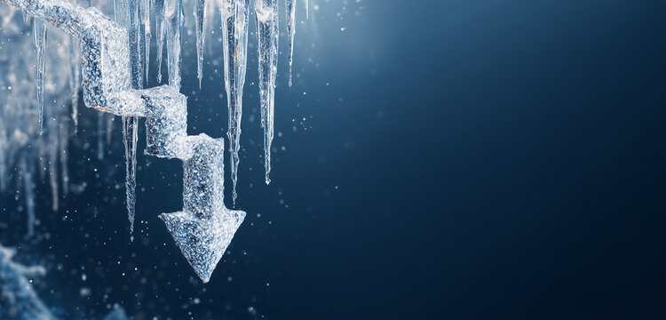Icicle shaped like downward arrow symbolizing winter price drop