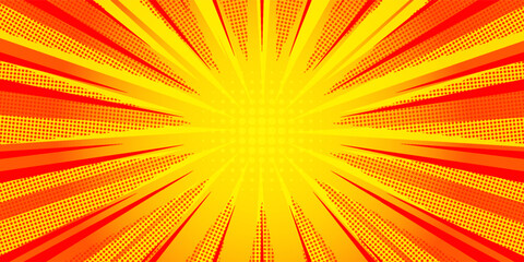 Dynamic anime explosion background with radial comic speed lines and halftone dots - bright burst effect radiating from center for manga panels, action scenes, superhero graphics or retro pop art. © Dul