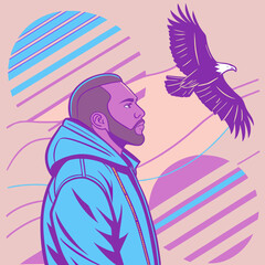 vector illustration of an abstract bird & Man Drawing