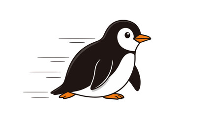 Fototapeta premium Cartoon penguin sliding on its belly with motion lines 