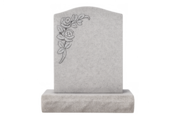 Blank grave headstone with sculpted roses on transparent background
