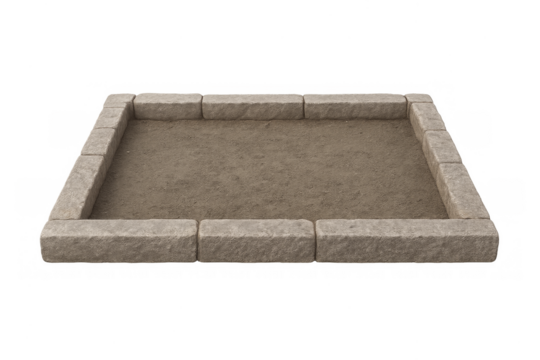 Empty sandbox with natural sand and stone edging
