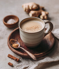 Creamy ginger latte with cinnamon spice
